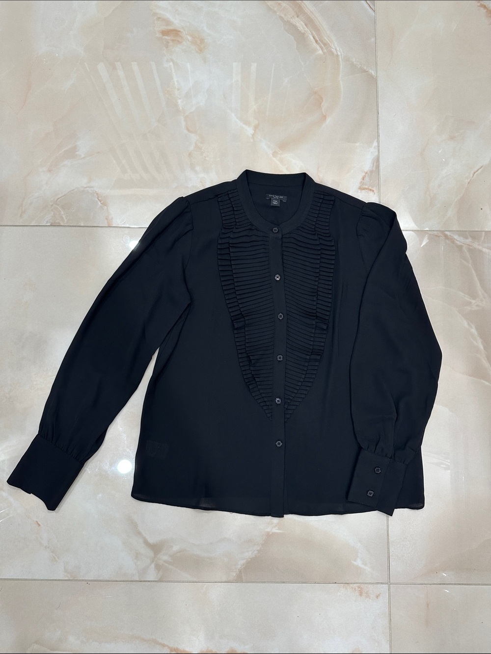 Ann Taylor Black Ruffle-Front Blouse